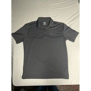 Callaway Golf Polo Shirt Mens L Gray Striped Short Sleeve Logo Collared